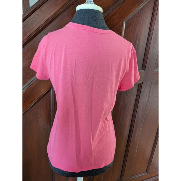 Talbots Pink Short-Sleeve Embellished T-Shirt White Beaded Floral Design M - Picture 2 of 4